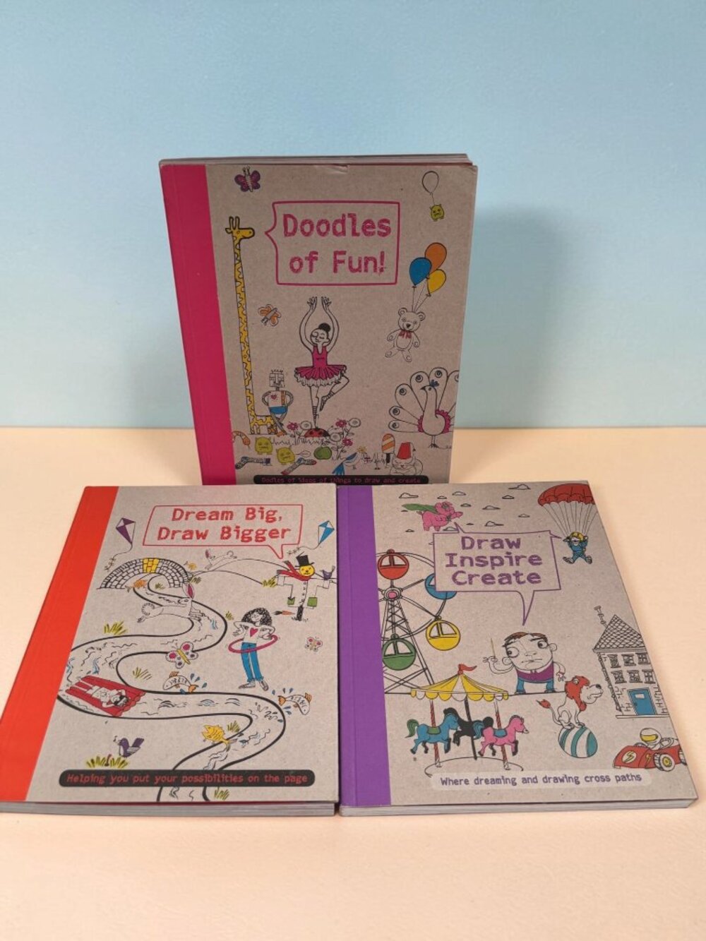 Set Of 3 Drawing Books For Kids - Doodles Of Fun Dream Big Draw Bigger Draw Insp
